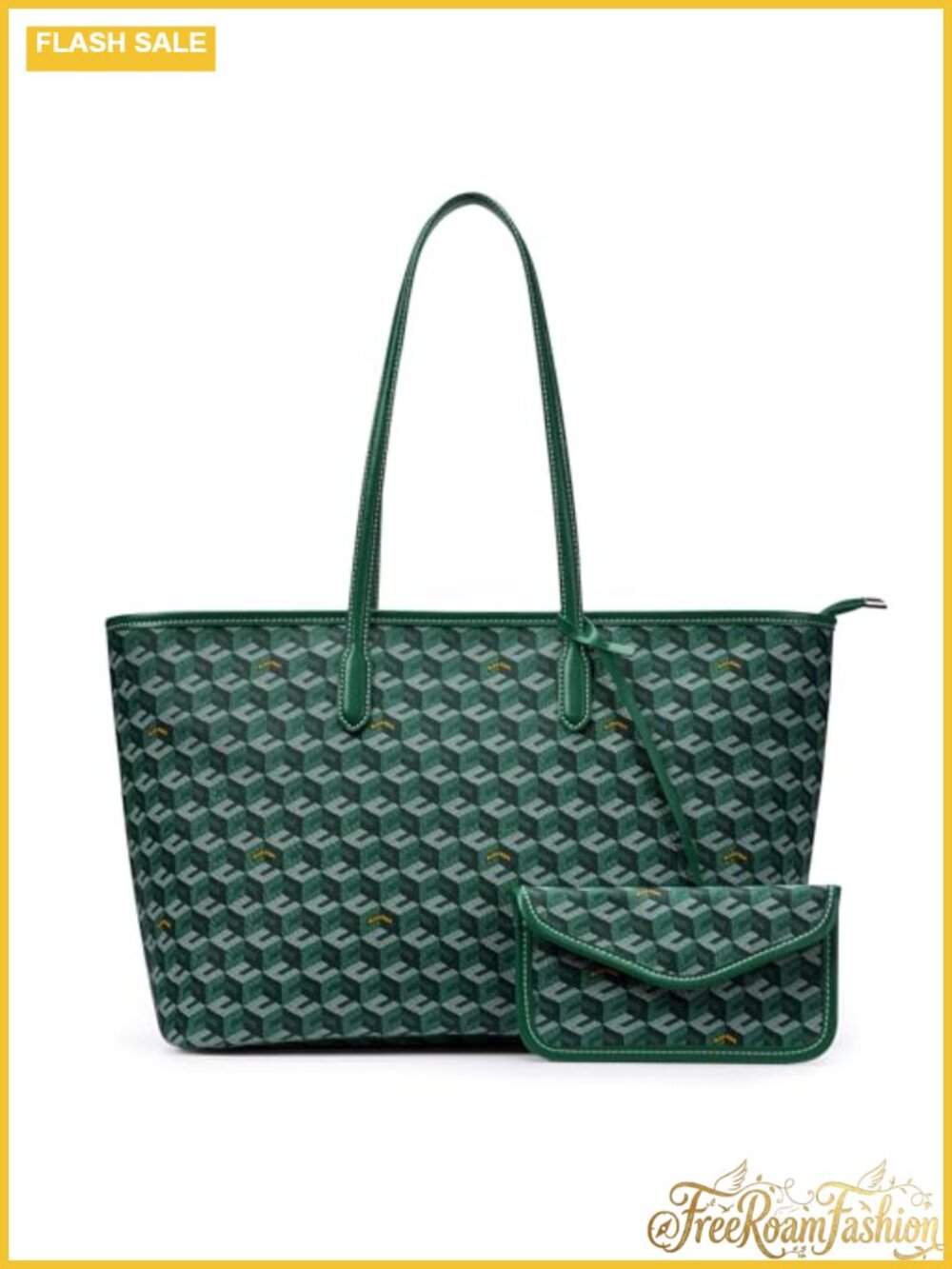 KALIDI 3D Cube Tote Bag Cubic Garden Monogram Print Faux Leather Weekender